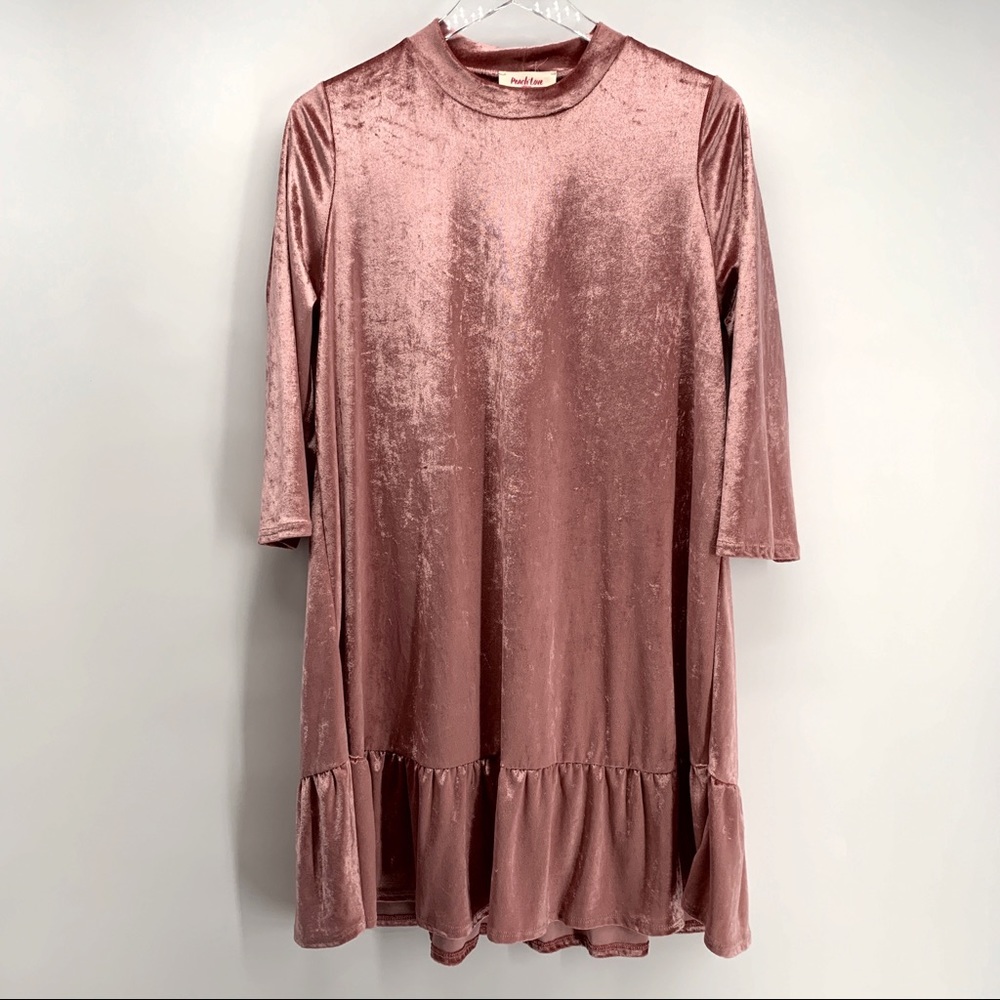 NWT Peach Love  Pink Velvet Ruffle Dress Size L